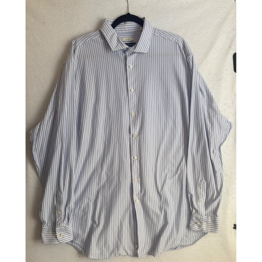 Jos A Bank Traveler Mens 18.5 36/37 Tailored Fit‎ Blue White Striped Dress Shirt